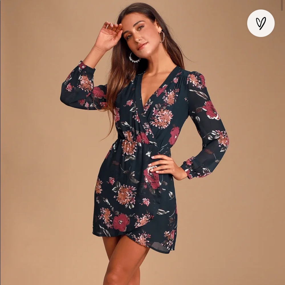 Lulus Pretty Pretender Navy Floral Print Dress